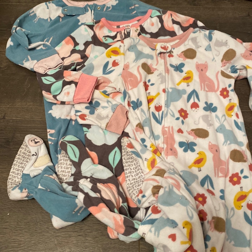 3 Carter’s fleece Onesie Pajamas